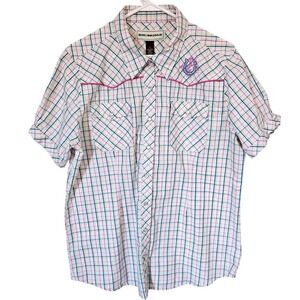 Bit & Bridle Womens Plaid Western Shirt Pearl Snap Horses Rodeo Equestrian XL